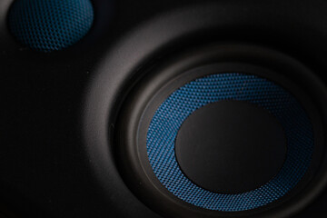 Close Up Audio Speaker or Woofer Cone with Blue Mesh Detail