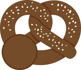 Brown pretzel with white salt crystals on white background food snack vector illustration EPS file download.
