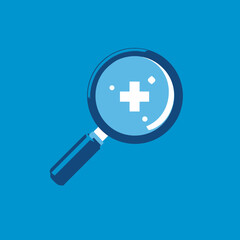 Fototapeta premium Magnifying glass with plus sign on blue background