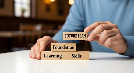 Building a successful future by stacking essential elements like learning skills and a solid foundation for strategic planning