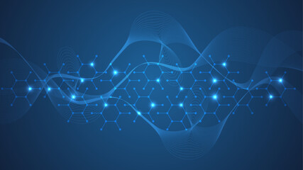 Health care abstract background with hexagons, lines and dots. Medical innovation banner template concept. Biology and pharmaceutical technology background. Vector illustration.