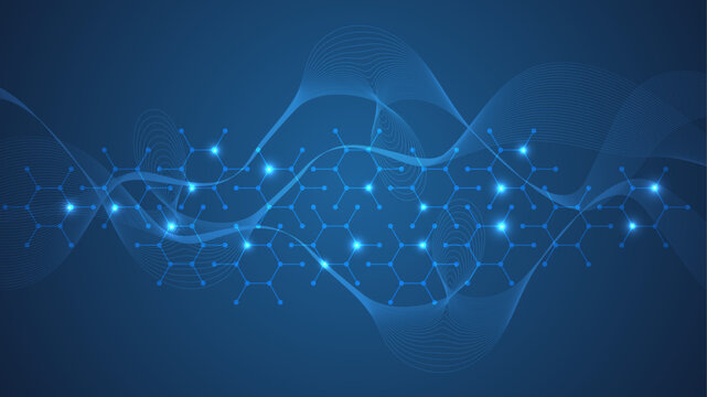 Health care abstract background with hexagons, lines and dots. Medical innovation banner template concept. Biology and pharmaceutical technology background. Vector illustration. - Powered by Adobe