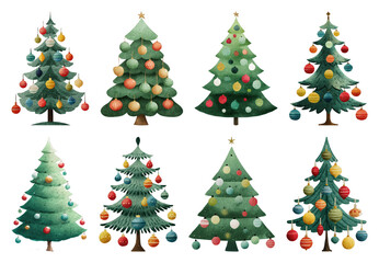 PNG Colorful festive Christmas trees, element set on transparent background