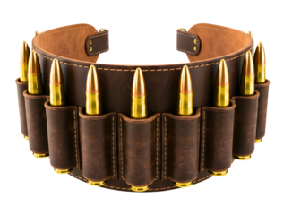 Leather ammunition belt with bullets isolated on transparent background