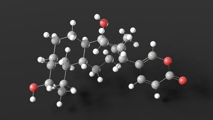 bufalin molecule 3d, molecular structure, ball and stick model, structural chemical formula cardiac stimulants
