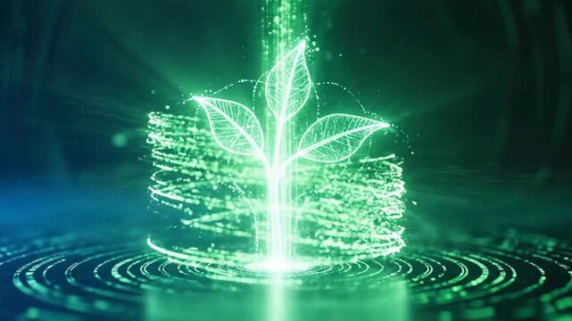Watch vibrant digital plant sprout, representing growth, innovation, and sustainable technology solutions for a greener future