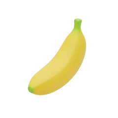 A single ripe yellow banana with a green stem, featured in a realistic 3D cartoon style. Vector fruit illustration icon isolated on a white background