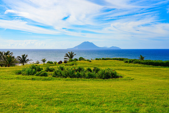 View of Saba and Statia (Sint Eustatius) in the Dutch Caribbean from the north coast of Saint Kitts