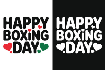 Happy Boxing Day text with hearts displayed on black and white backgrounds.