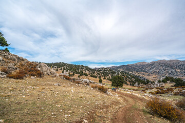 The scenic views of the countryside of Elmalı, Antalya, in the autumn season, with colorful leaves