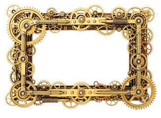 Intricate steampunk gear frame border isolated on transparent background