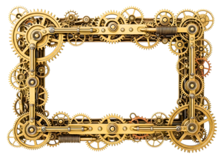 Intricate steampunk gear frame border isolated on transparent background