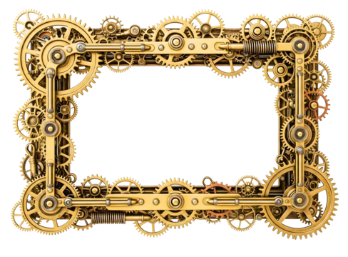 Intricate steampunk gear frame border isolated on transparent background - Powered by Adobe