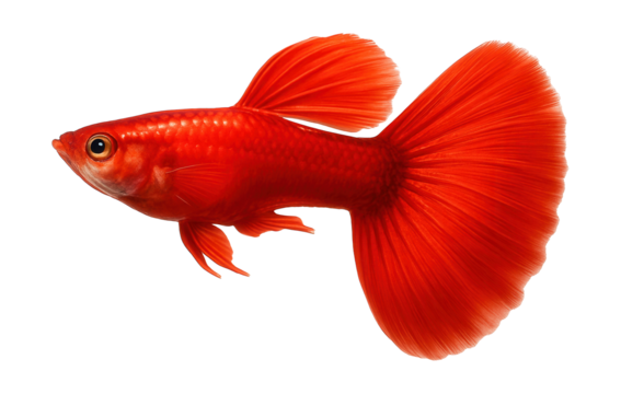 Vibrant red guppy featuring a solid body and elegant tail fin.