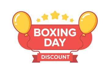 Boxing Day discount celebration with balloons and stars.