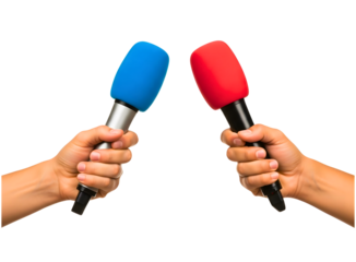 Two hands holding microphones isolated on transparent background