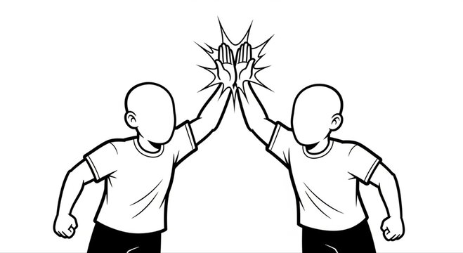 Two person enjoy together with claps hands