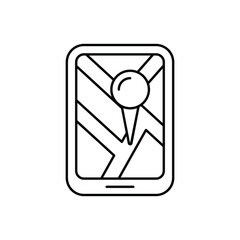 A tablet icon with a map display and a location pin