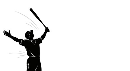 Victorious baseball player celebrates a winning home run with bat held high in silhouette, a dynamic design for sports branding and exciting game promotions