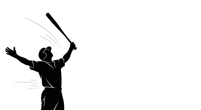 Victorious baseball player celebrates a winning home run with bat held high in silhouette, a dynamic design for sports branding and exciting game promotions