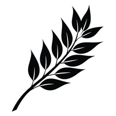 oat branch black and white silhouette on white background