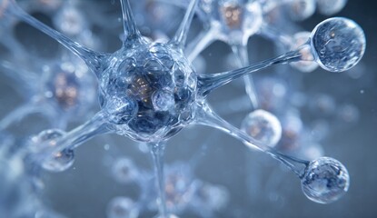 Abstract microscopic view of translucent blue biological cell structure