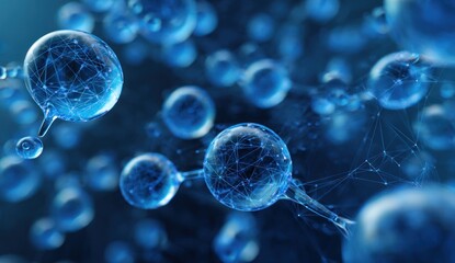 Abstract glowing blue molecular structure network background closeup