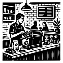 Modern Barista Brewing Espresso in Industrial Coffee Shop Scene