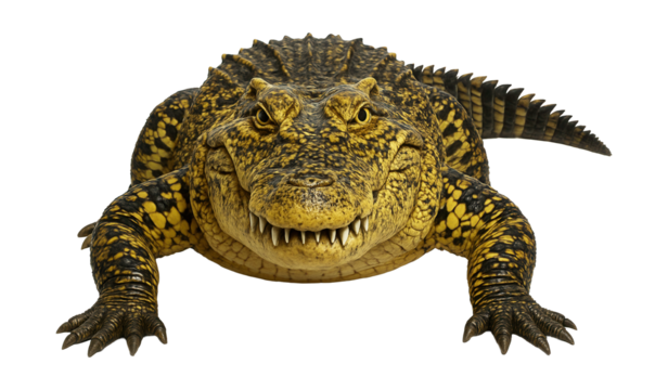 Cuban crocodile featuring a strong build and striking yellow and black coloration.