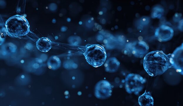 Abstract glowing blue molecular structure network in dark space - Powered by Adobe