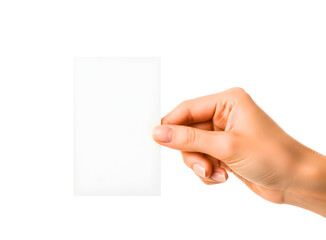 Obraz premium Hand holding a blank white card isolated on transparent background