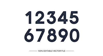 Textured dark numerical set from zero to nine on white background