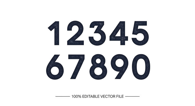 Textured dark numerical set from zero to nine on white background