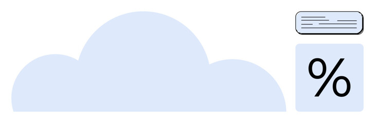 Cloud shape, percentage character, and document representing cloud data, analytics, and storage. Ideal for technology, innovation, data management, cloud service analytics computing simple flat