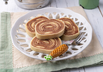 Bolo de rolo, typical brazilian northeast roll cake filled with guava cream