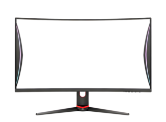 Curved gaming computer monitor isolated on transparent background