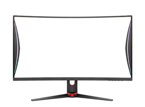 Curved gaming computer monitor isolated on transparent background