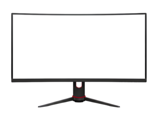 Curved gaming computer monitor isolated on transparent background
