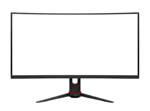 Curved gaming computer monitor isolated on transparent background