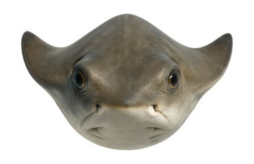 Cownose ray head featuring rounded lobes and small eyes.