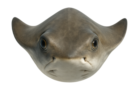 Cownose ray head featuring rounded lobes and small eyes.