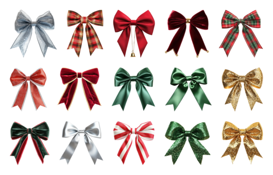 PNG Colorful festive decorative bows, element set on transparent background - Powered by Adobe