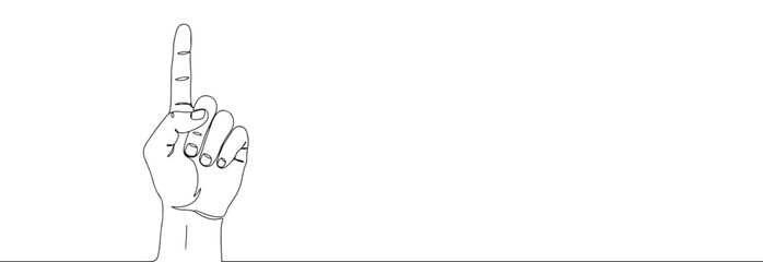 Continuous one line drawing of a hand with index finger pointing up. Concept of ideas, direction and attention