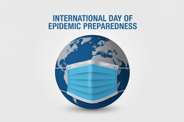 International epidemic preparedness globe with mask representing global health, safety, and security for promotional campaigns and public service announcements