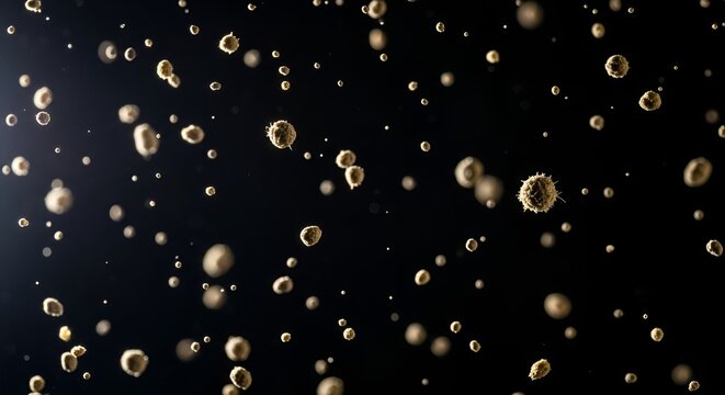 Microscopic world: Exploring floating biological cells and pathogens in dark background - Powered by Adobe