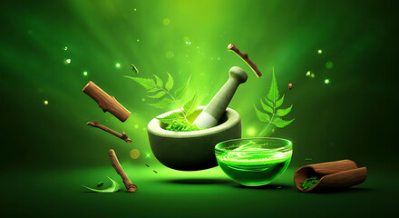 Alternative Herbal Medicine Preparation with Mortar and Pestle for Health