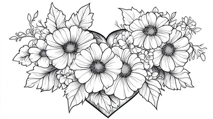 A heart-shaped arrangement of blooming flowers.