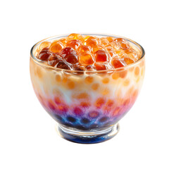 Vibrant Boba Tea in Glass Bowl on White Background