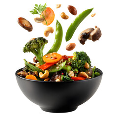 Vibrant Stir-Fried Veggies and Nuts on Black Plate