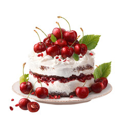 Delicious Cherry Cake Realistic Isolated on White Background for Creative Designs